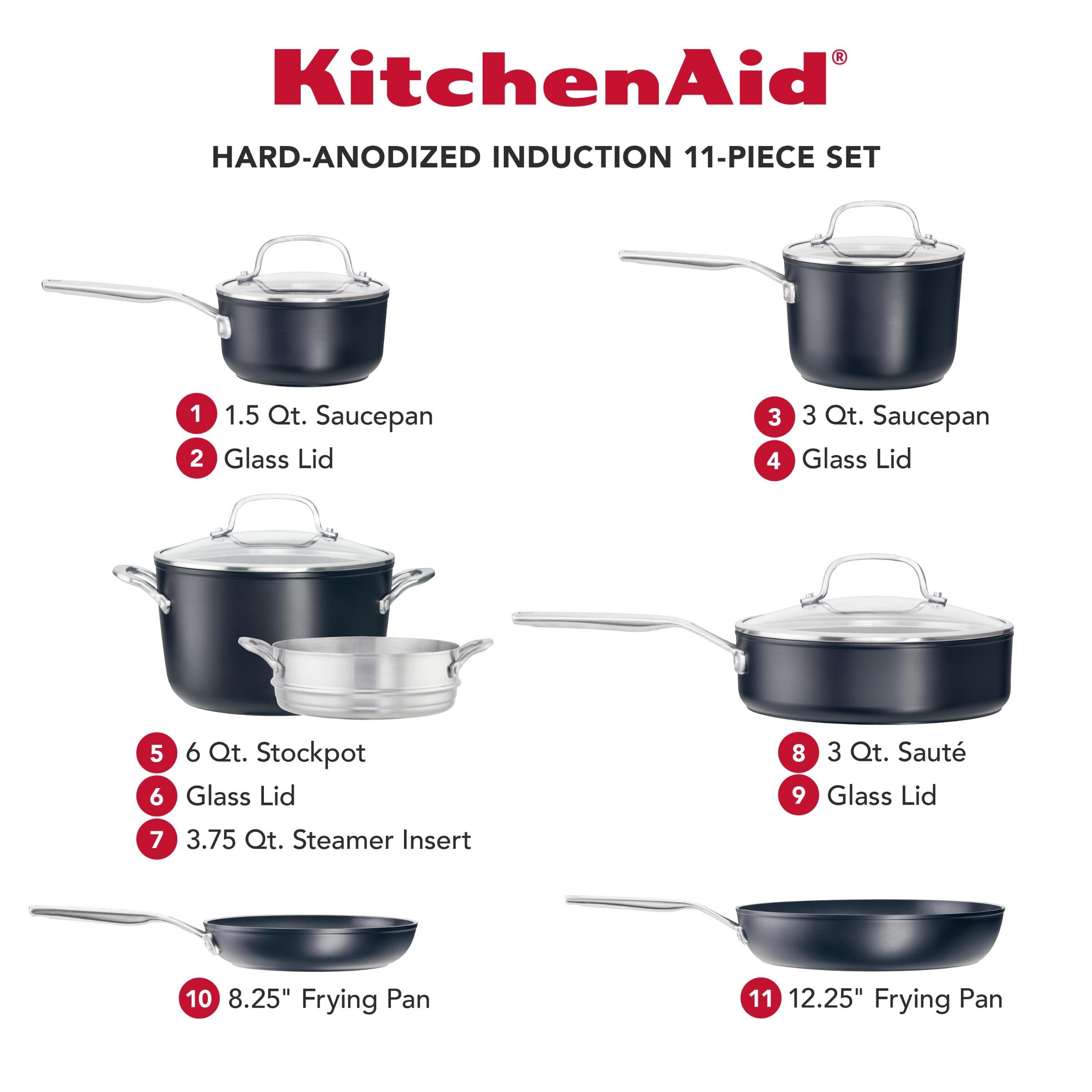 Meyer Kitchenaid HardAnodized Induction Nonstick Cookware Set, 11