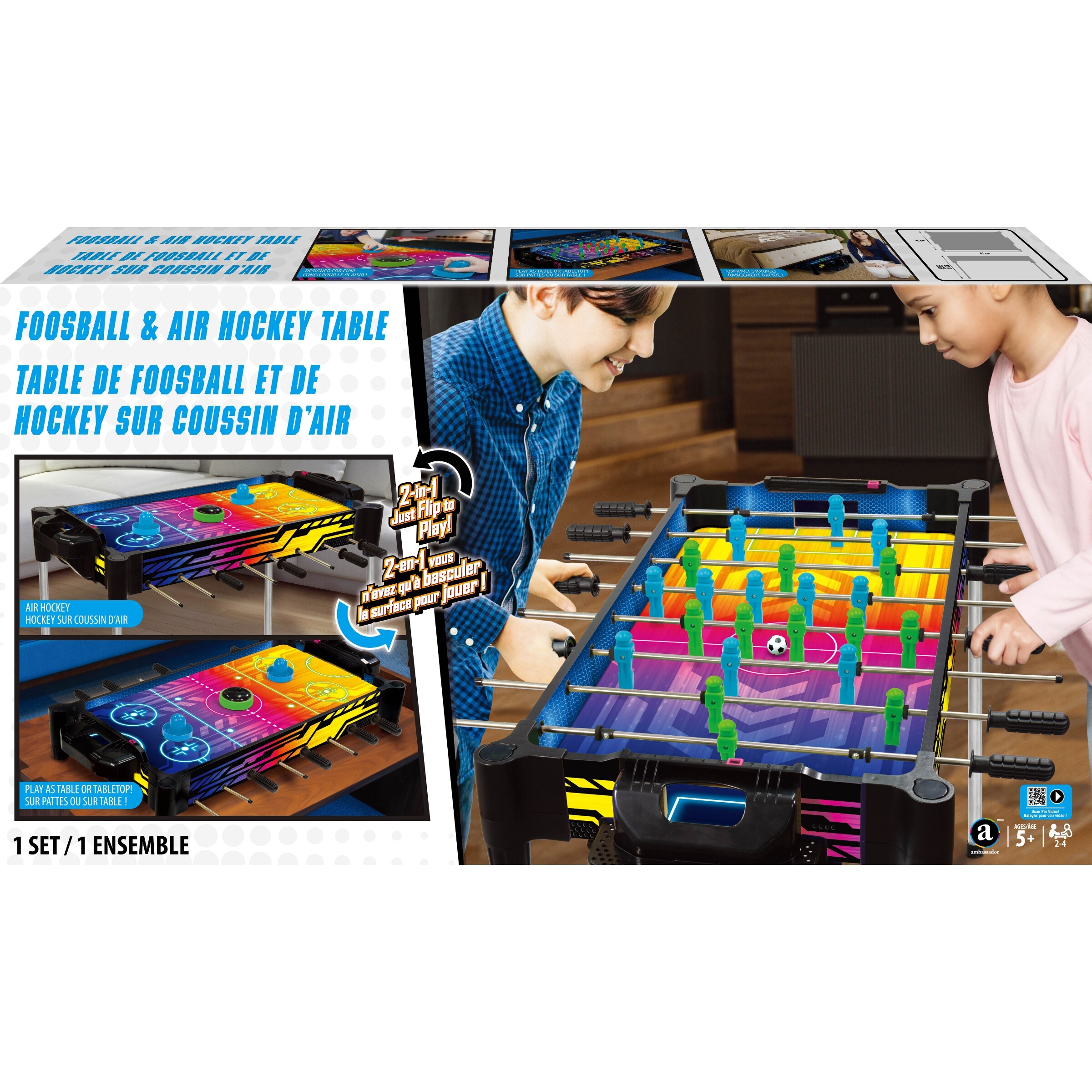 Merchant Ambassador 32" (82Cm) 2-In-1 Reversible Football (Foosball/Soccer) & Hover Puck Air Hockey Table In Neon Style