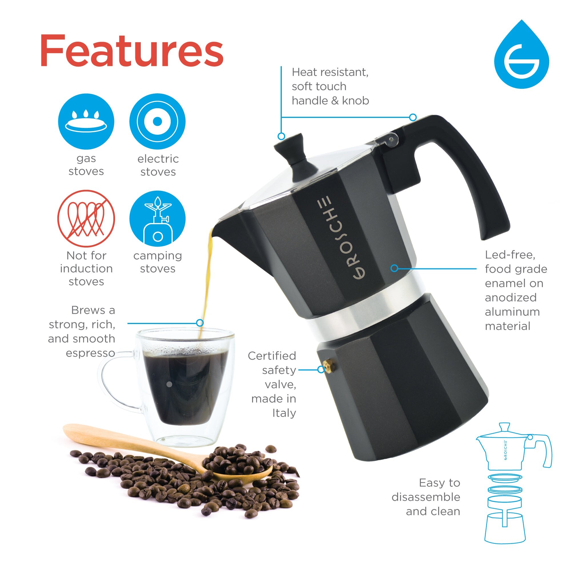 Grosche Milano Stovetop Espresso Maker Willowbrook Shopping Centre