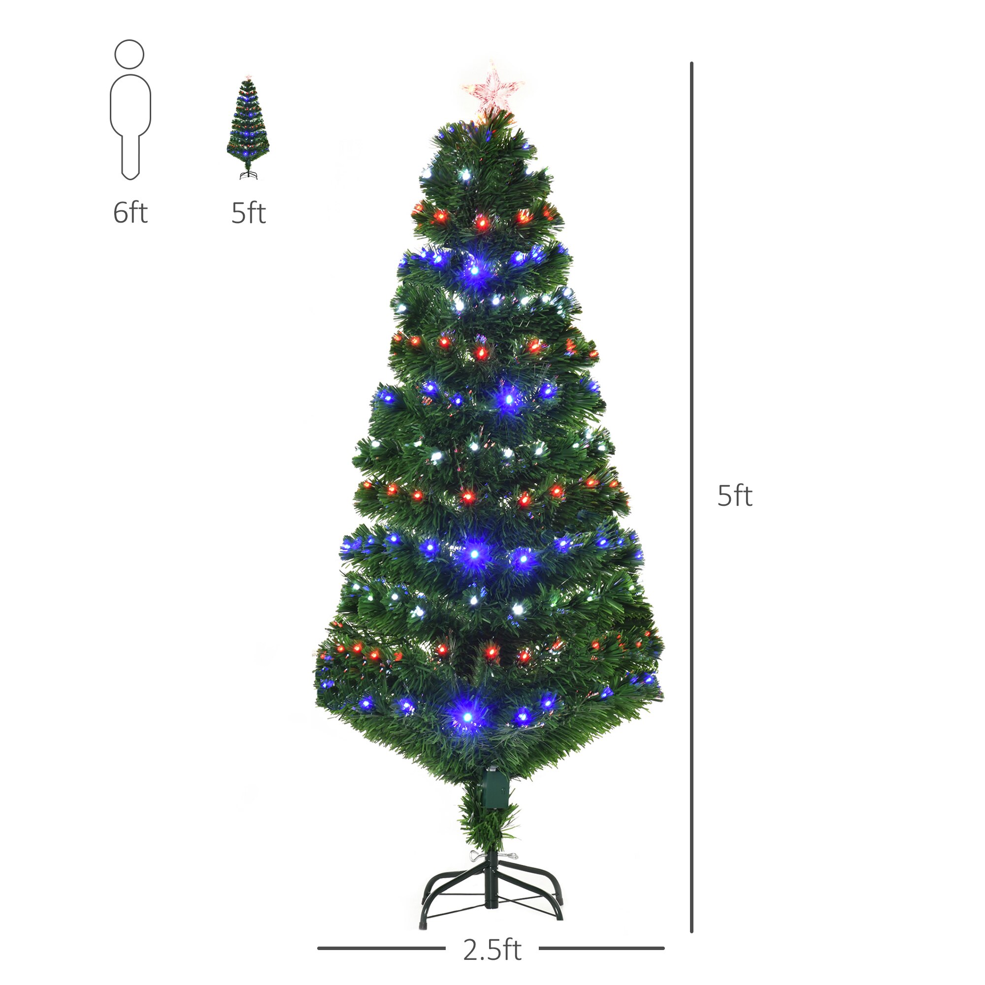 5Ft PreLit Fiber Optic Christmas Tree With 180 Led