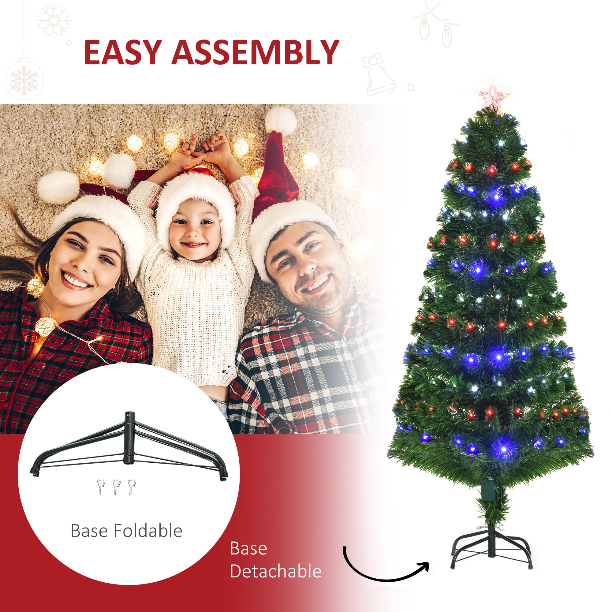 HOMCOM 5Ft Pre-Lit Fiber Optic Christmas Tree With 180 Led | The Pen Centre