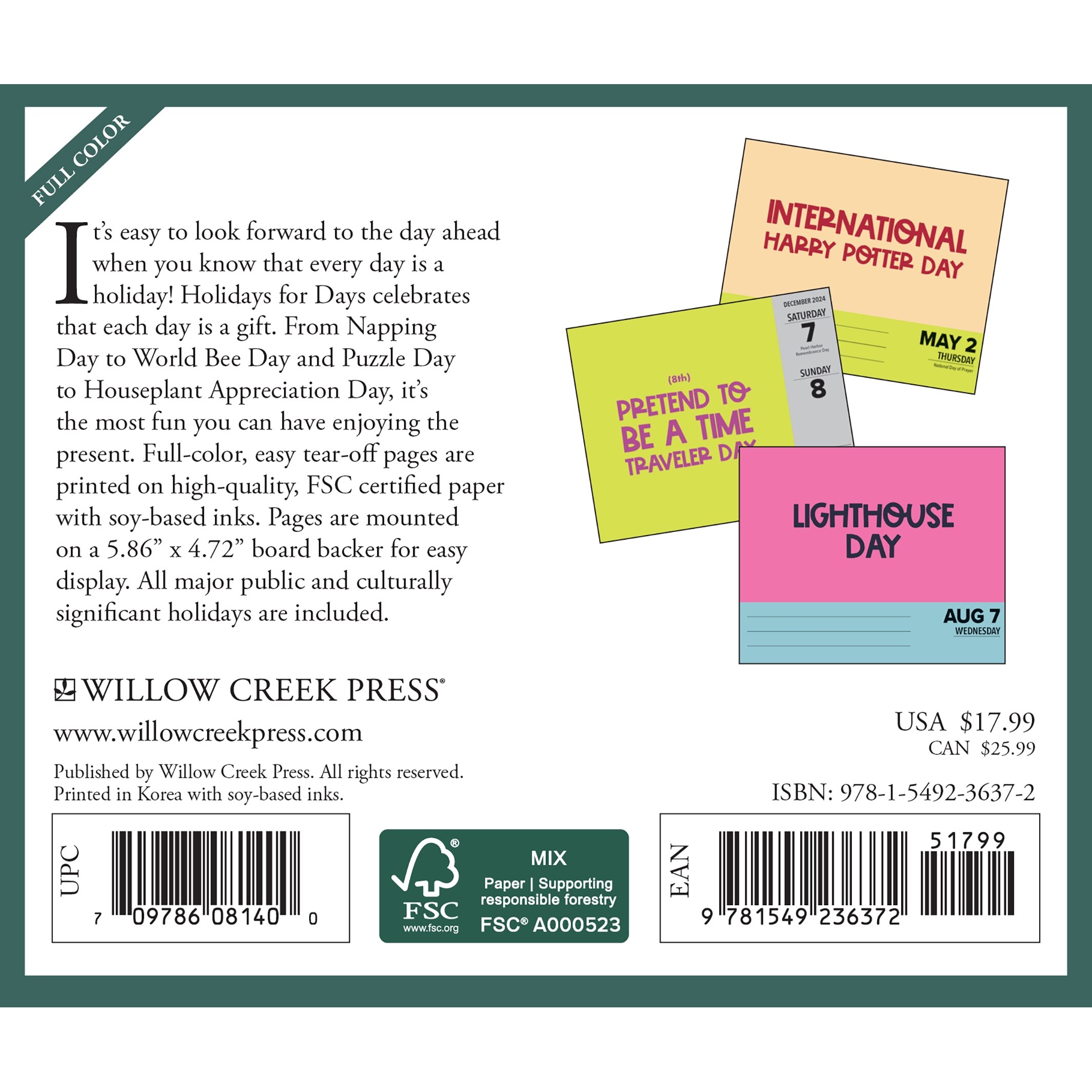 Willow Creek Press 2024 Daily Boxed Calendar, Every Day Holiday