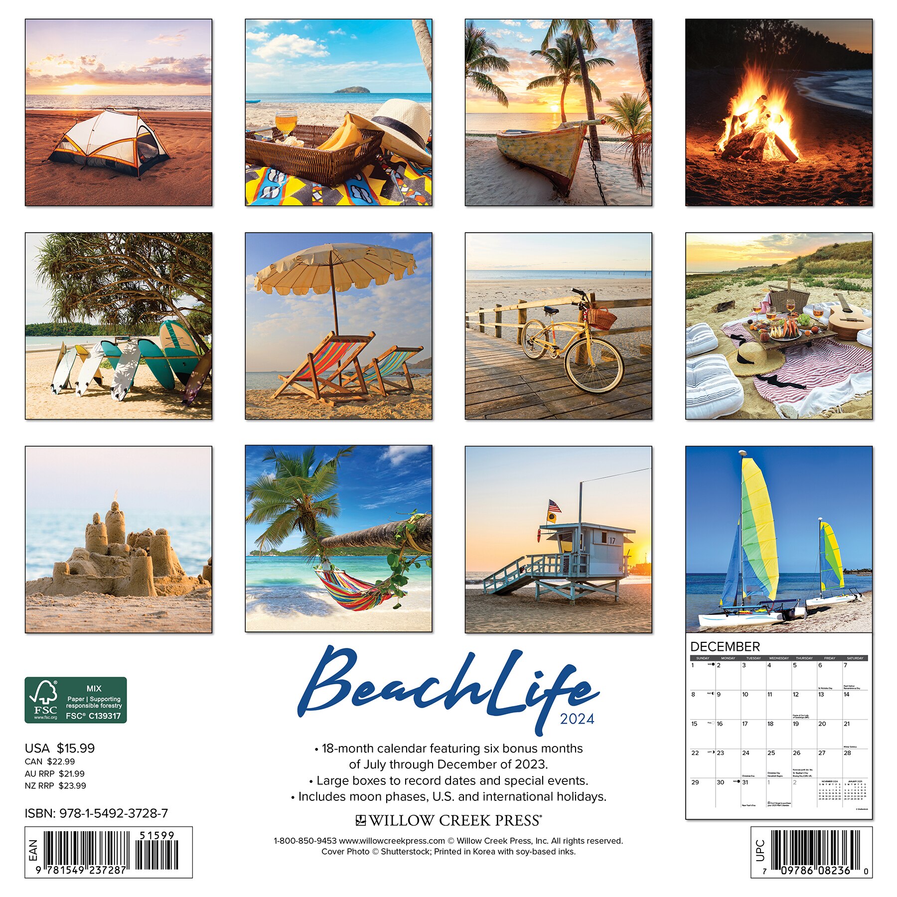 Willow Creek Press 2024 Wall 12 X 12 Calendar Beach Life