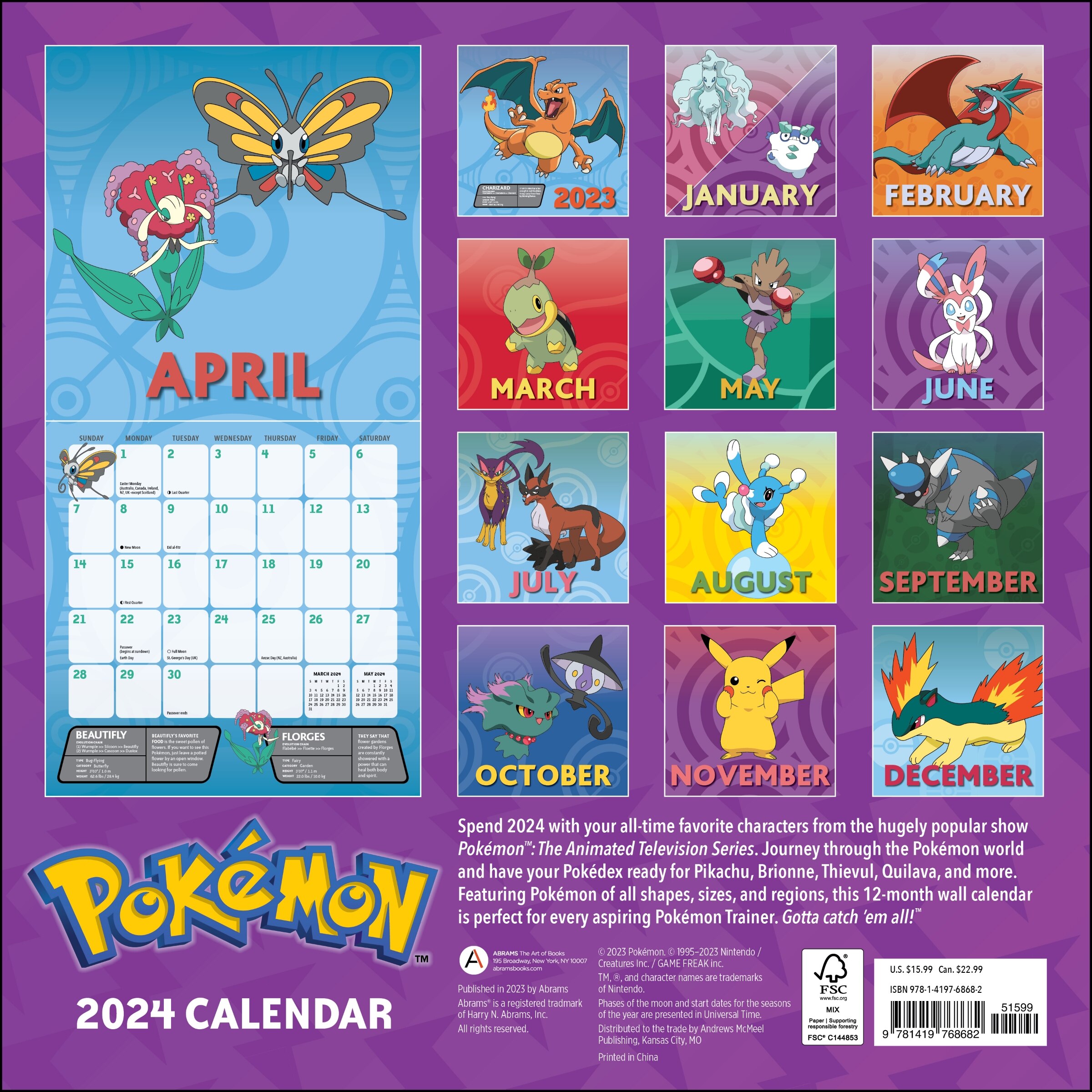 Harry N Abrams Inc. Pokémon 2024 Wall Calendar 