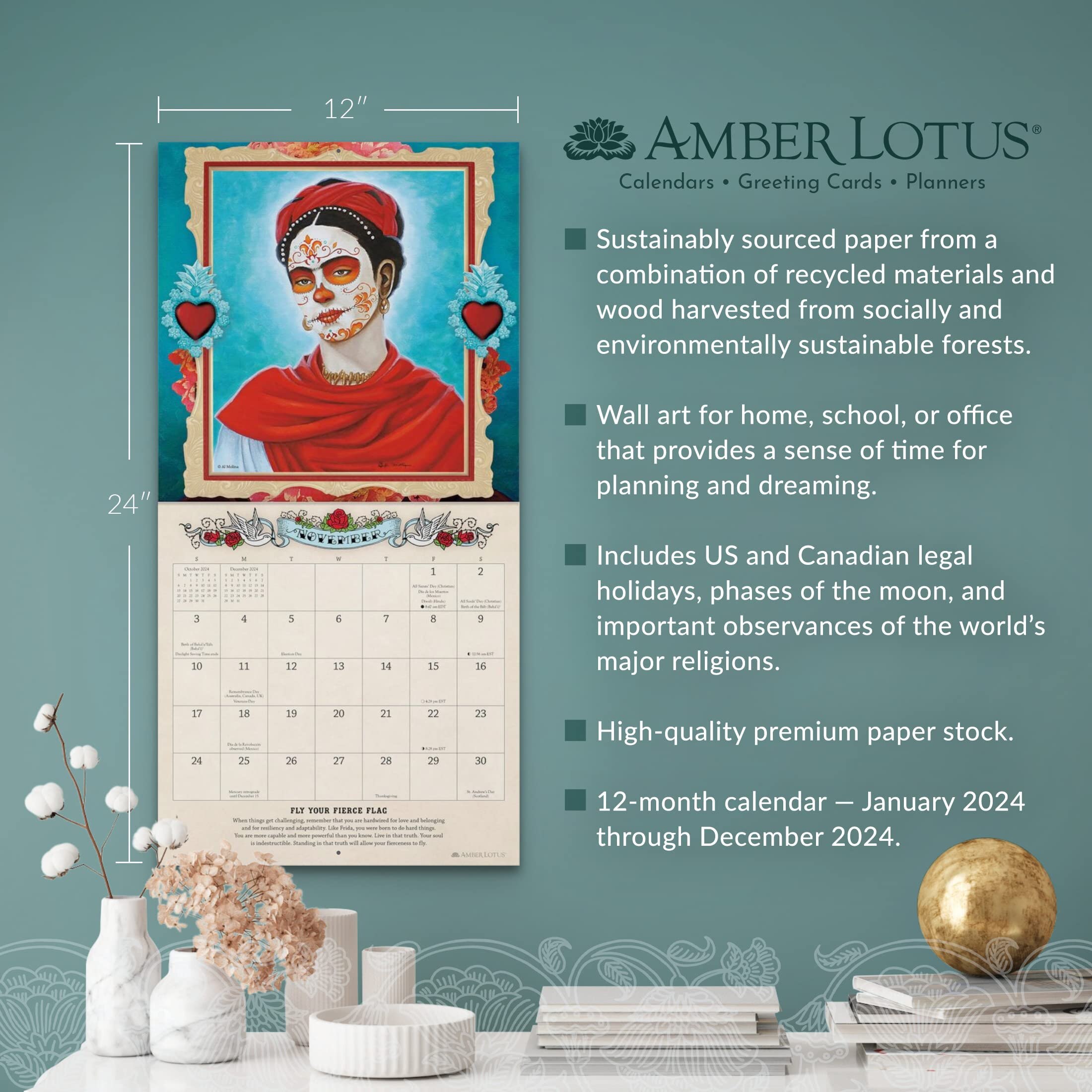 Amber Lotus Publishing For The Love Of Frida 2024 Wall Calendar Art