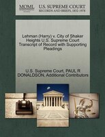 Lehman (harry) V. City Of Shaker Heights U.s. Supreme Court Transcript Of Record With Supporting Pleadings