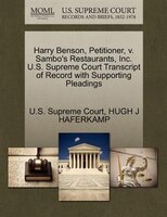 Harry Benson, Petitioner, V. Sambo's Restaurants, Inc. U.s. Supreme Court Transcript Of Record With Supporting Pleadings