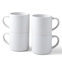 Set of 4 Stackable Ceramic Mug Blank, White - 10 oz/300 ml