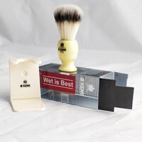 2pc Shaving Set, Blended Bristle Brush & Stand, Cream