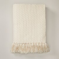 OUI BASKET WEAVE THROW BLANKET IVORY