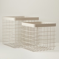 SET OF 2 SQUARE WIRE STORAGE BASKETS, TAN