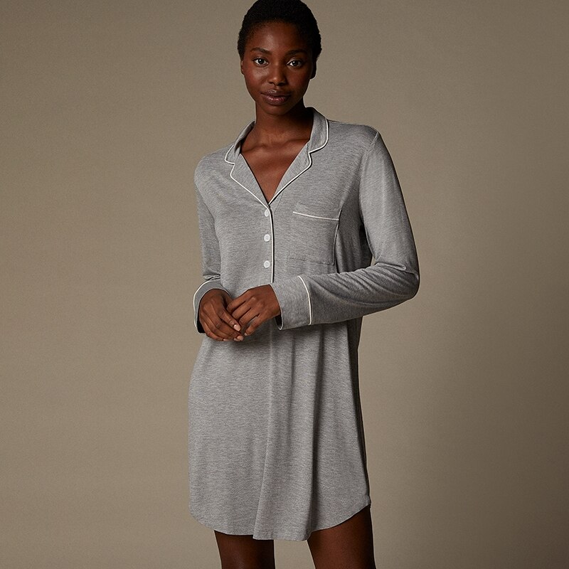 PIPED SLEEP SHIRT, HEATHER GREY X-SMALL 