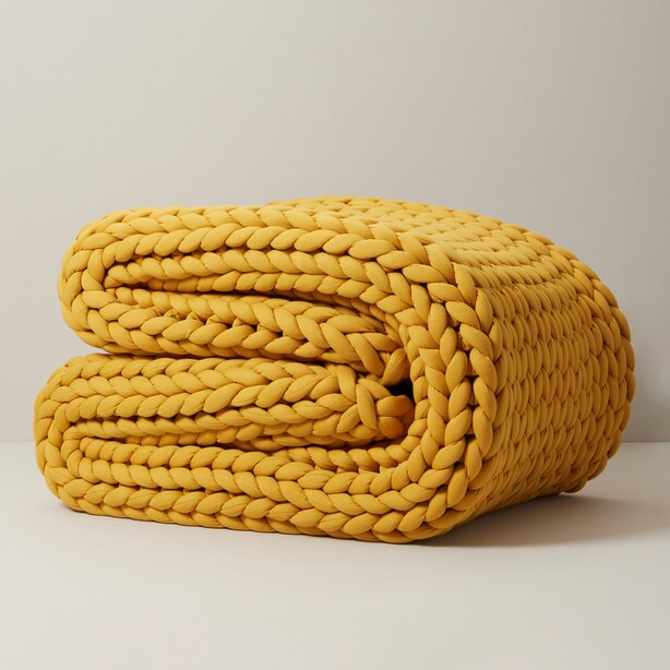 KNIT WEIGHTED THROW BLANKET 12LB GOLDENROD