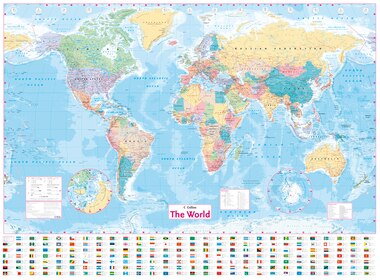 collins world wall laminated map by collins maps