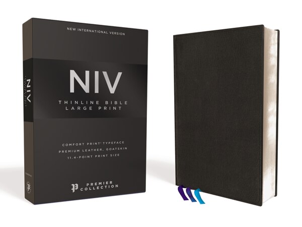 Niv Thinline Bible Large Print Premium Goatskin Leather Black Premier Collection Black Letter Art Gilded Edges Comfort Print by Zondervan Zondervan |