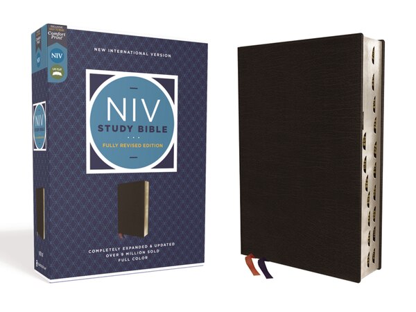 NIV Study Bible Fully Revised Edition (Study Deeply. Believe Wholeheartedly.) Bonded Leather Black Red Letter Thumb Indexed Comfort by Zondervan