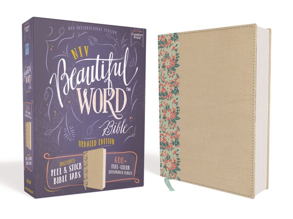 Niv Beautiful Word Bible Updated Edition Peel/stick Bible Tabs Leathersoft Over Board Gold/floral Red Letter Comfort Print by Zondervan Zondervan