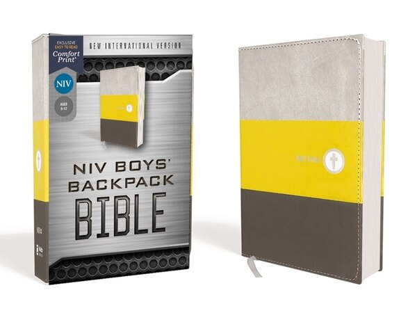 Niv Boys' Backpack Bible Compact Leathersoft Yellow/gray Red Letter Comfort Print by Zondervan Zondervan, Leather/Fine Binding | Indigo Chapters