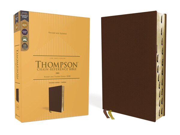 KJV Thompson Chain-Reference Bible Genuine Leather Calfskin Brown Red Letter Thumb Indexed Comfort Print by Zondervan, Leather/Fine Binding