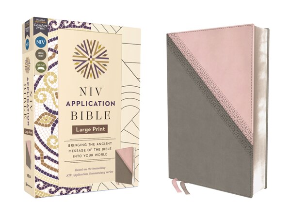 NIV Application Bible Large Print Leathersoft Pink/Gray Red Letter Comfort Print by Zondervan, Leather/Fine Binding | Indigo Chapters