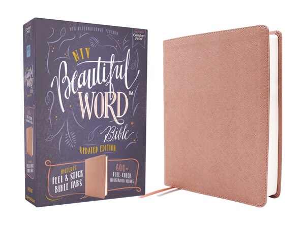 NIV Beautiful Word Bible Updated Edition Peel/Stick Bible Tabs Leathersoft Pink Red Letter Comfort Print by Zondervan, Leather/Fine Binding