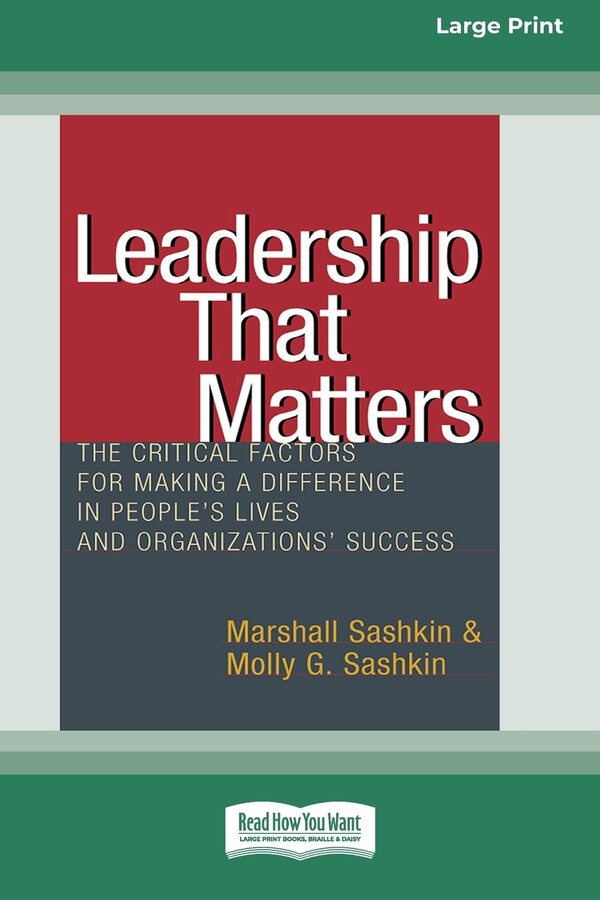 Leadership That Matters by Marshall Sashkin, Paperback | Indigo Chapters