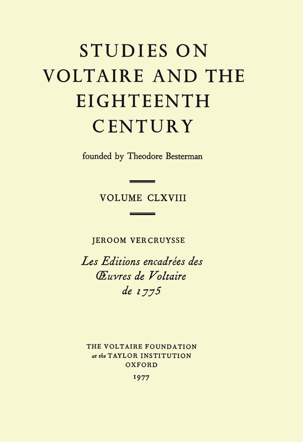 Les Editions encadres des œuvres de Voltaire de 1775 by Jeroom Vercruysse, Paperback | Indigo Chapters