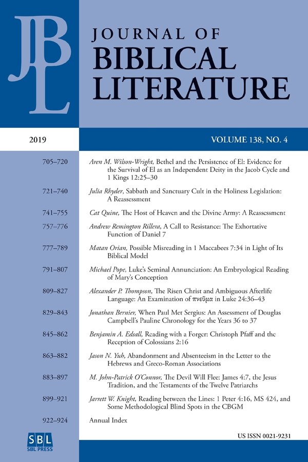 Journal of Biblical Literature 138.4 (2019) by Mark G Bret, Paperback | Indigo Chapters