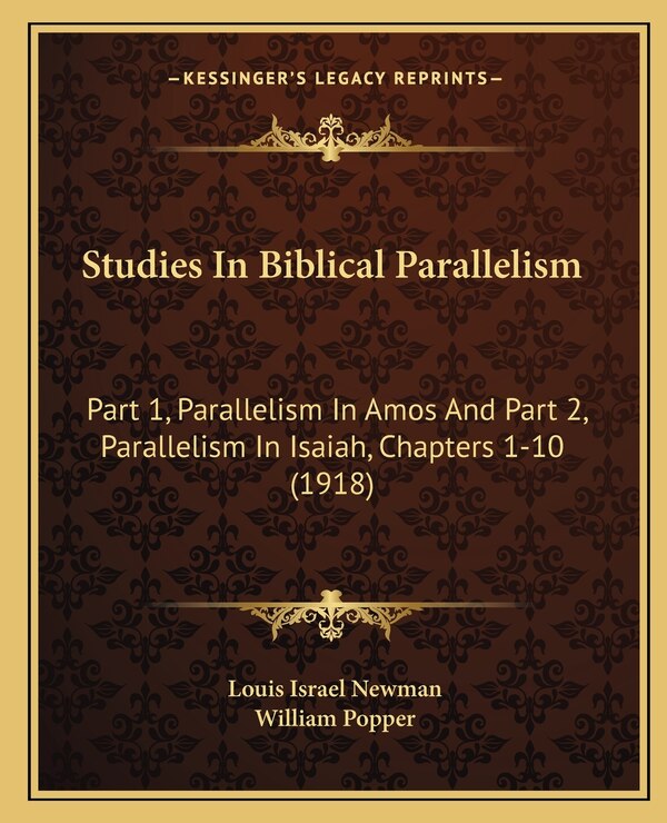 Studies In Biblical Parallelism by Louis Israel Newman, Paperback | Indigo Chapters