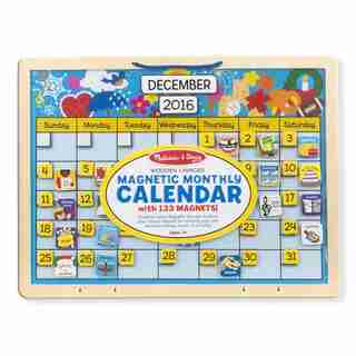 Melissa & Doug - Calendrier magnétique mensuel avec 133 aimants et 2 tableaux effaçables à sec à structure en tissu