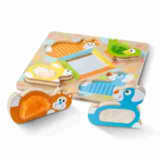 Melissa & Doug Puzzle First Play Wooden Touch-and-Feel Peek-a-Boo Pets With Mirror