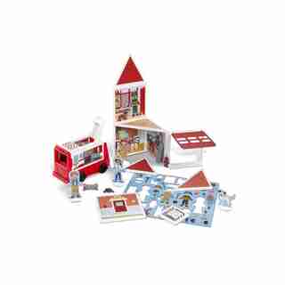 Melissa & Doug 74-Piece MAGNETIVITY Magnetic Building Play Set – Fire Station with Fire Truck Vehicle (13 Panels, 55 Accessory Magnets)