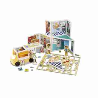 Melissa & Doug 105-Piece MAGNETIVITY Magnetic Building Play Set – Pizza & Ice Cream Shop with Food Truck Vehicle (16 Panels, 77 Accessory Magnets)