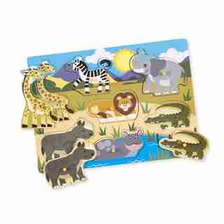 Melissa and Doug Wooden Peg Puzzles 3-Pack - World of Animals Pets / Farm / Safari