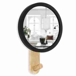 PATÈRE AVEC MIROIR HUB - NOIR ET BOIS NATUREL