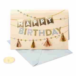 HAPPY BIRTHDAY CARD METALLIC TASSEL BANNERS