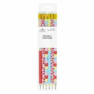 CRAYONS EN BOIS PRÉAIGUISÉS AVEC GOMME, IMPRIMÉ ARC-EN-CIEL (PQT DE 6)