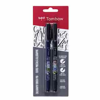 Tombow Fudenosuke Brush Calligraphy Pen Hard & Soft Tip Black 2 Pack