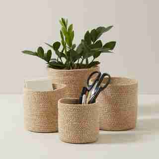 MELIA WOVEN JUTE CACHEPOTS SAND - SET OF 4