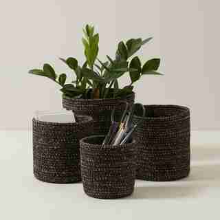 MELIA WOVEN JUTE CACHEPOTS BLACK - SET OF 4