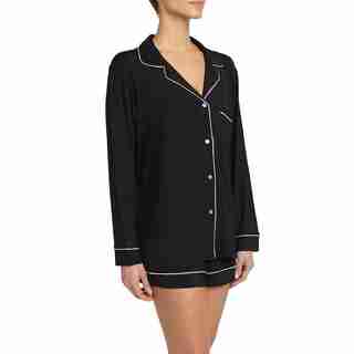 EBERJEY GISELE LONG SLEEVE AND SHORT PJ SET - BLACK/ SORBET PINK, M