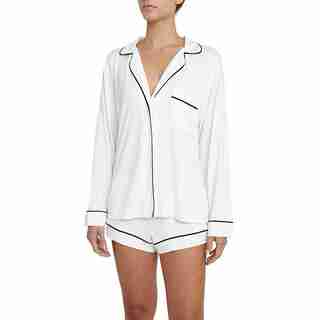 EBERJEY GISELE LONG SLEEVE AND SHORT PJ SET - IVORY/NAVY, XS