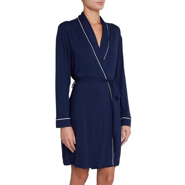 EBERJEY GISELE TUXEDO ROBE - NAVY/IVORY, M