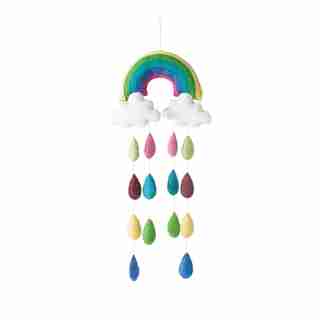 Creative Co-Op - Wool Felt Hanging Decor with Rainbow & Raindrops