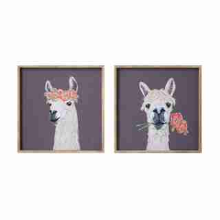 Creative Co-Op 18" Square Wood Framed Wall Decor w/ Llama, 2 Assorted Styles