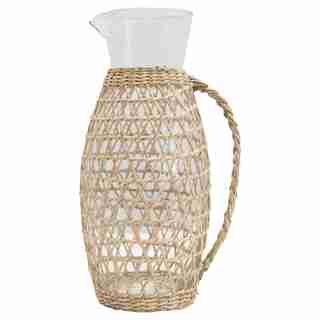 GLASS PITCHER WITH SEAGRASS SLEEVE