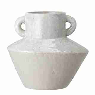 STONEWARE VASE WITH HANDLES WHITE