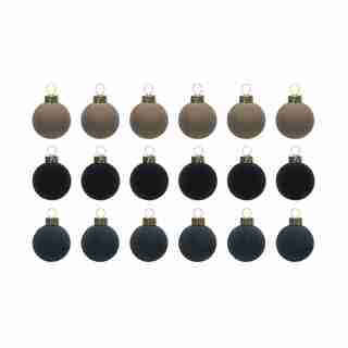 FLOCKED BALL ORNAMENTS BLUE SET OF 18