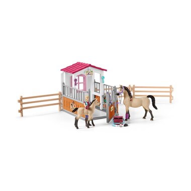 Hand Painted Playset Horse Stall With Arab Horses And Groom