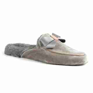TED BAKER BHAYBE VELVET MOCCASIN SLIPPERS - LIGHT GREY, SIZE 7